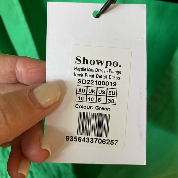 NWT Showpo Haydie Mini Dress-Plunge Neck Pleat Detail in Green-Size 6 - Picture 4 of 7